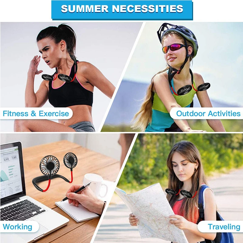 Hands-free Neck Band Fan Hands-Free Hanging USB Rechargeable Dual Fan Mini Air Cooler Summer Portable