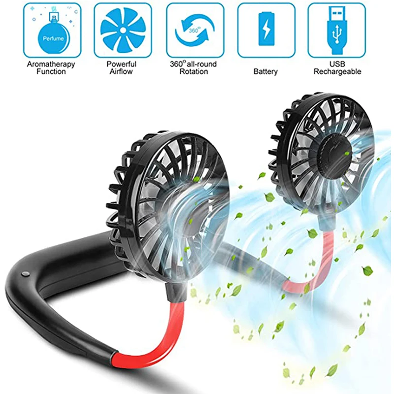 Hands-free Neck Band Fan Hands-Free Hanging USB Rechargeable Dual Fan Mini Air Cooler Summer Portable