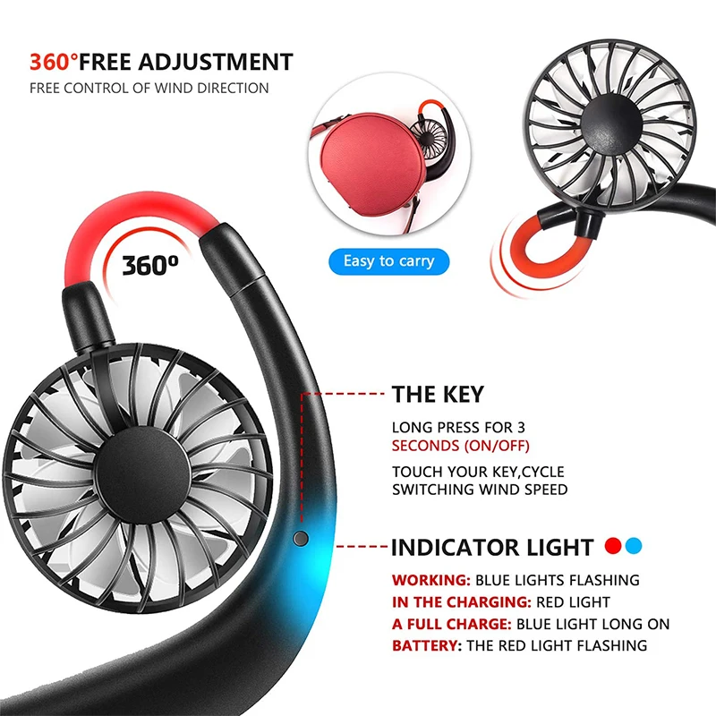 Hands-free Neck Band Fan Hands-Free Hanging USB Rechargeable Dual Fan Mini Air Cooler Summer Portable