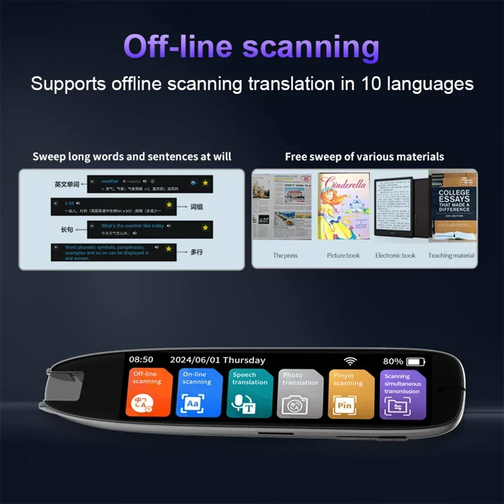 XIKCU S65 Pro Smart Voice Translator 142 Languages WIFI Scan Translation Pen Scanning Translation Pen For Business Travel Abroad