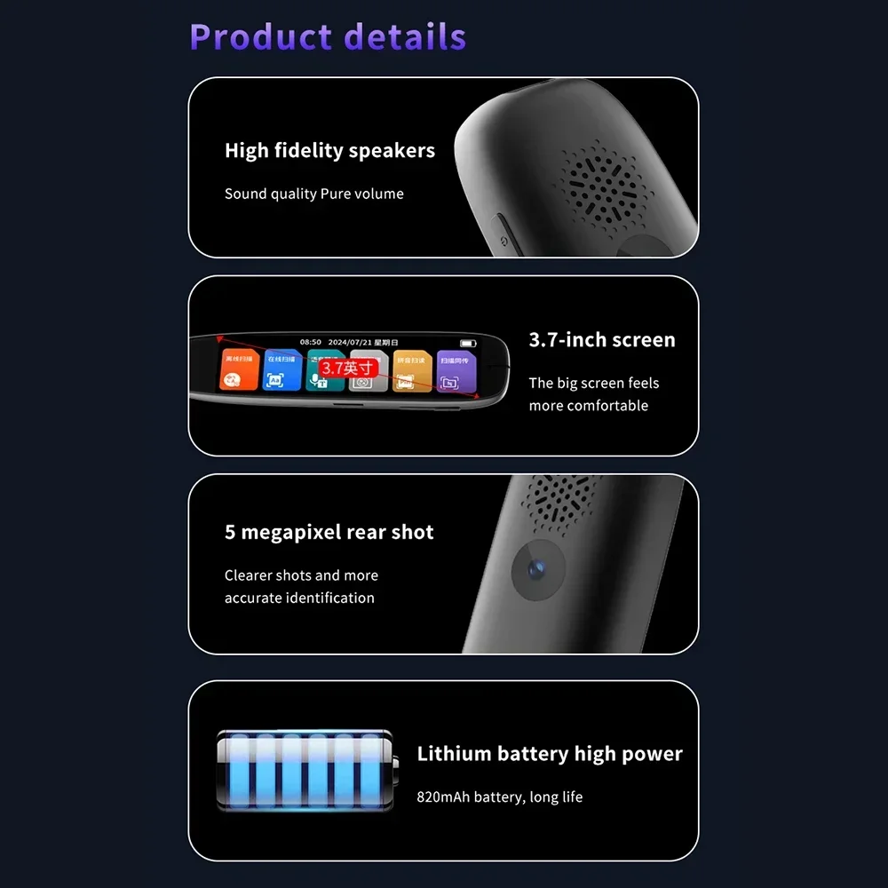 XIKCU S65 Pro Smart Voice Translator 142 Languages WIFI Scan Translation Pen Scanning Translation Pen For Business Travel Abroad