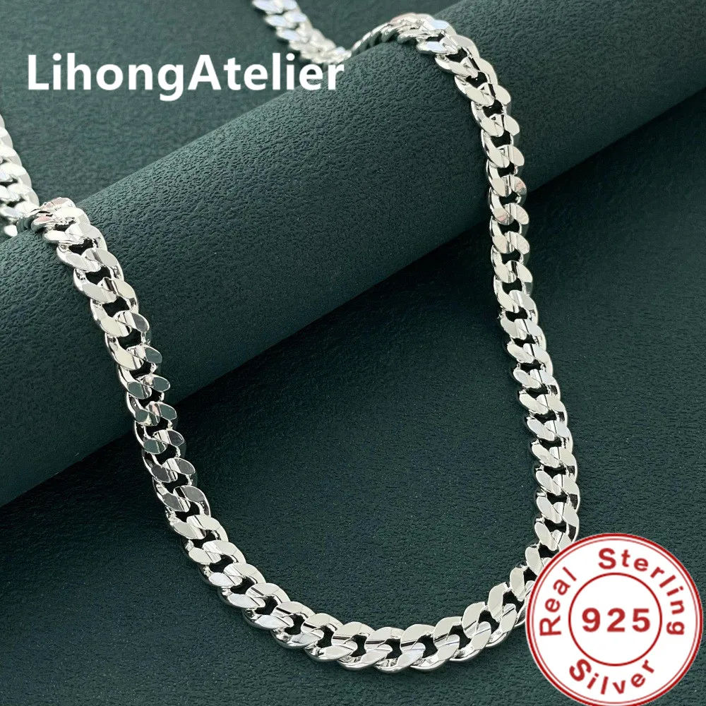 925 Sterling Silver 7mm Side Nk Bracelet Necklace Jewelry Set Men'S & Women'S Light Luxury Wedding Jewelry Gift