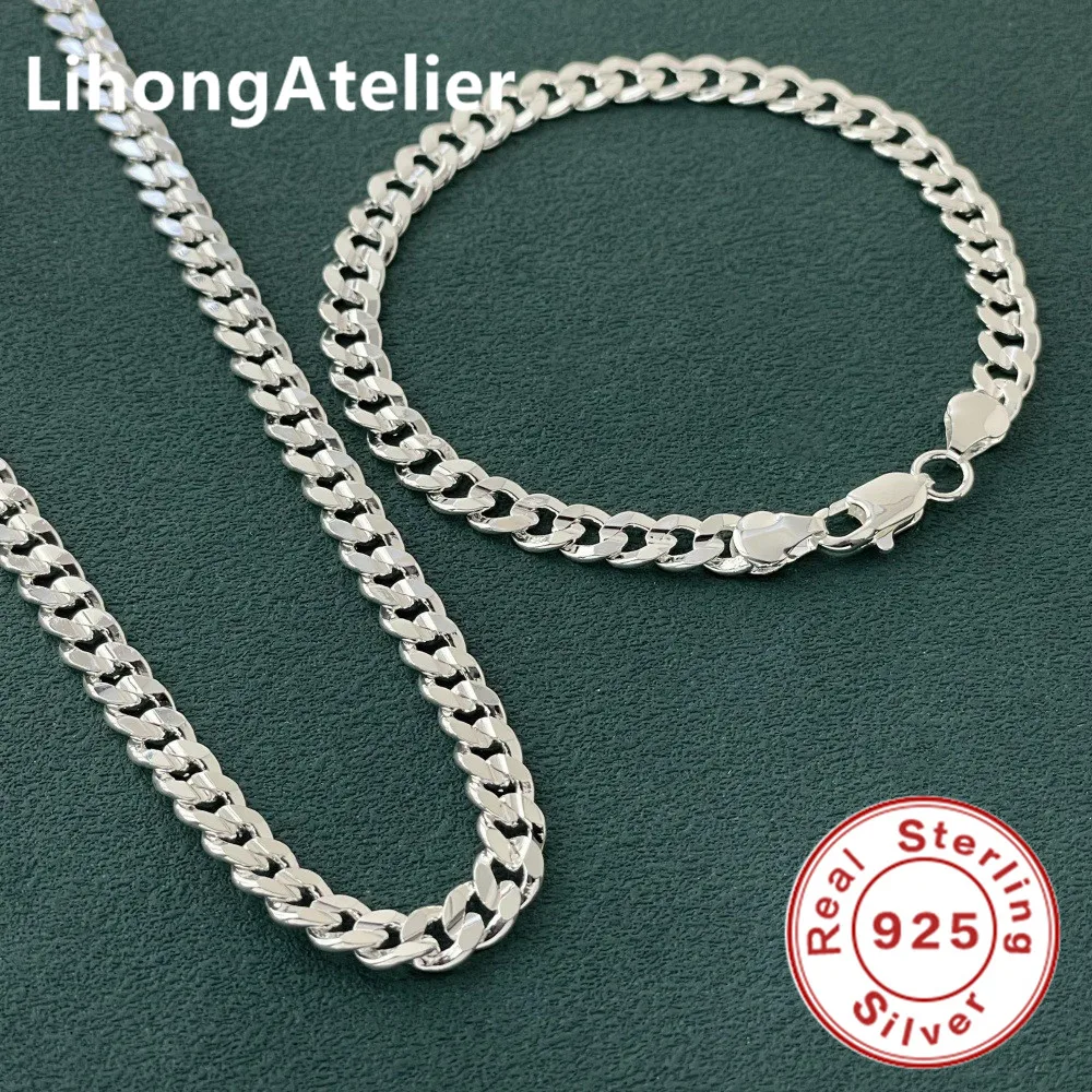 925 Sterling Silver 7mm Side Nk Bracelet Necklace Jewelry Set Men'S & Women'S Light Luxury Wedding Jewelry Gift