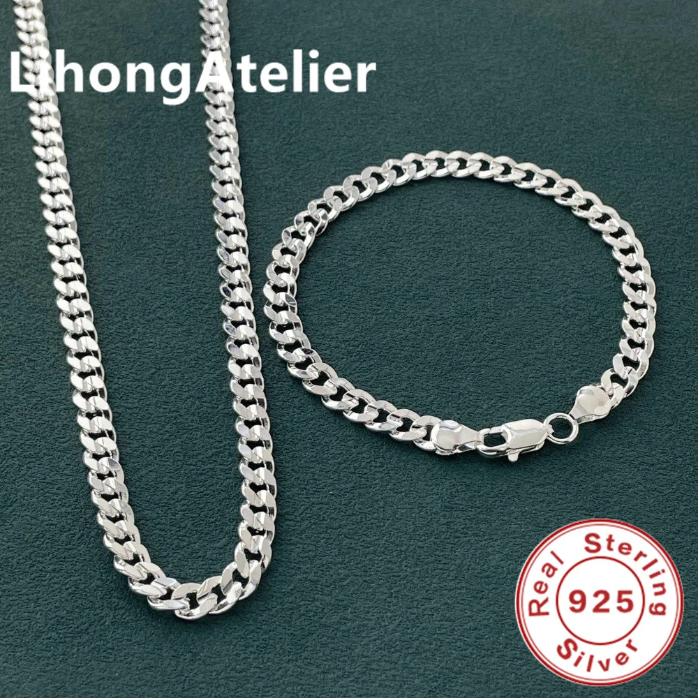 925 Sterling Silver 7mm Side Nk Bracelet Necklace Jewelry Set Men'S & Women'S Light Luxury Wedding Jewelry Gift