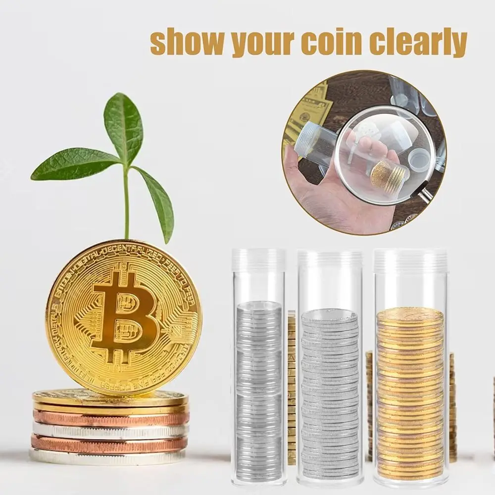 Plastic Coin Tube Versatile Dustproof Round Coin Organizer Transparent Commemorative Coin Protector Home