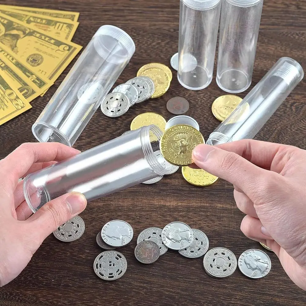 Plastic Coin Tube Versatile Dustproof Round Coin Organizer Transparent Commemorative Coin Protector Home